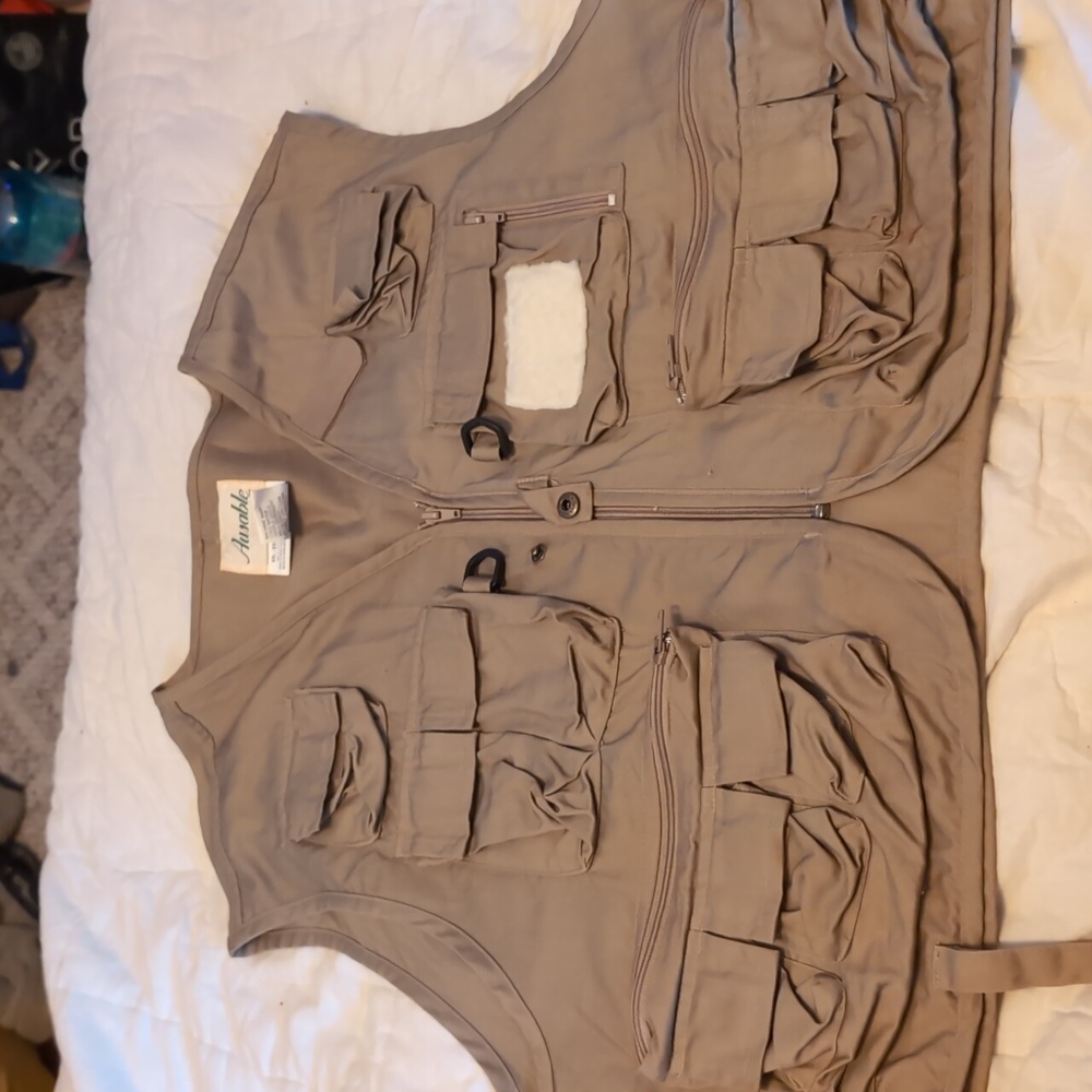 Ausable Men's Outdoor Fly Trout Fishing Utility Vest Khaki Zip Up Pocket…